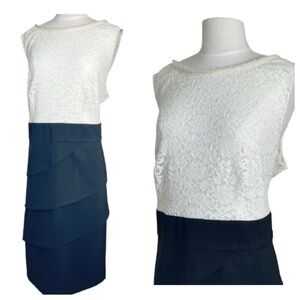 Connected Apparel Lace Top Pearl Neckline Dress Sleeveless Cream & Black Size 18